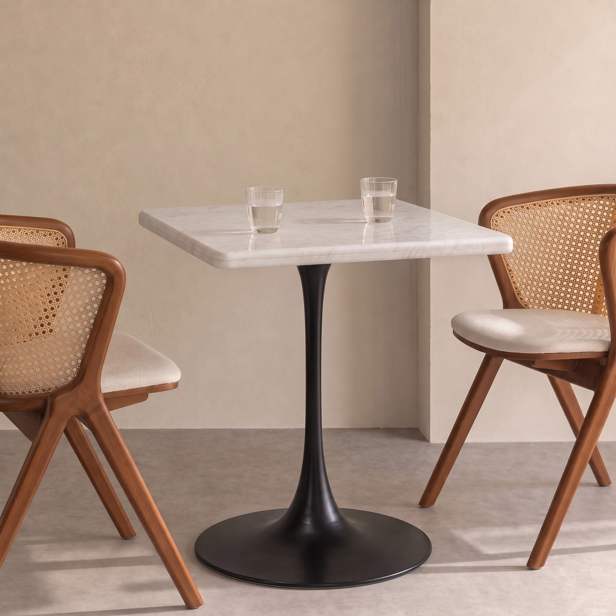 Calista White Banswara Marble Restaurant, Cafe & Bistro Table with Metal Legs - Medium