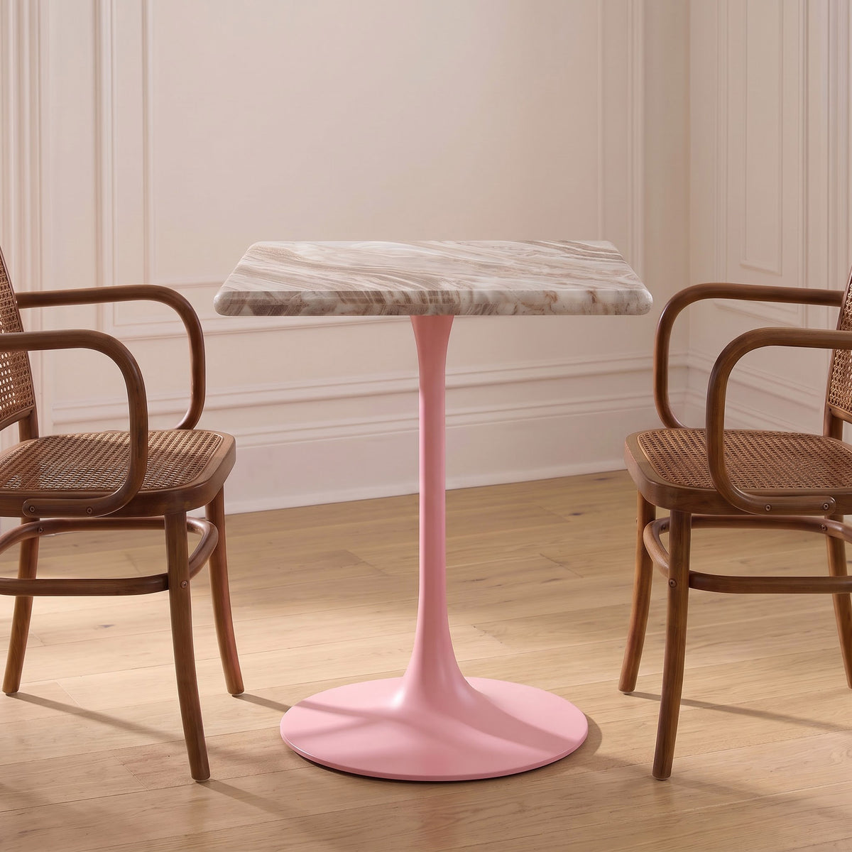 Theron Sawar Marble Restaurant, Cafe &amp; Bistro Table with Metal Legs - Medium