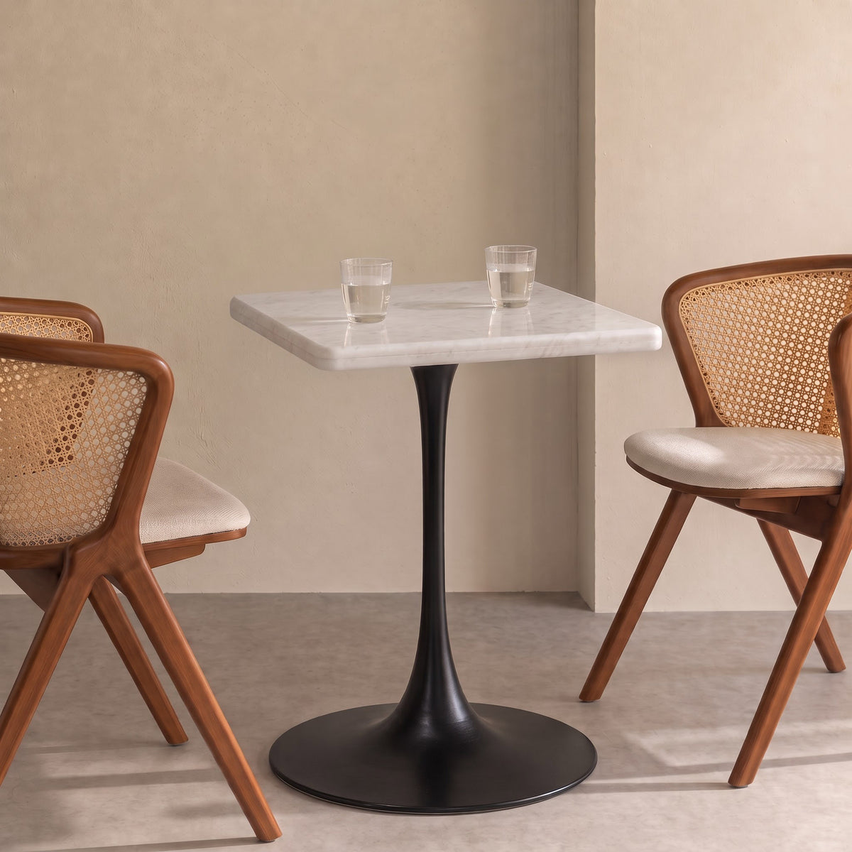 Calista White Banswara Marble Restaurant, Cafe &amp; Bistro Table with Metal Legs - Small