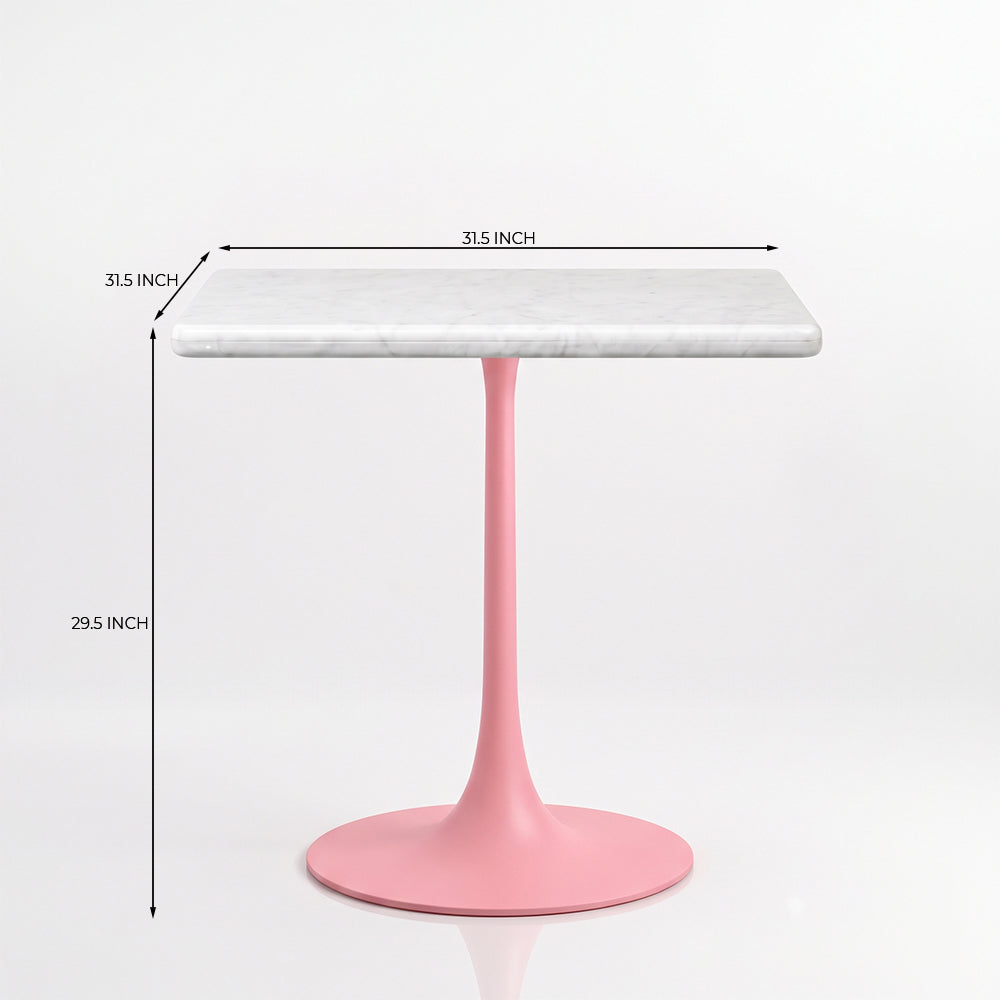Leander White Banswara Marble Restaurant, Cafe & Bistro Table with Metal Legs - Large