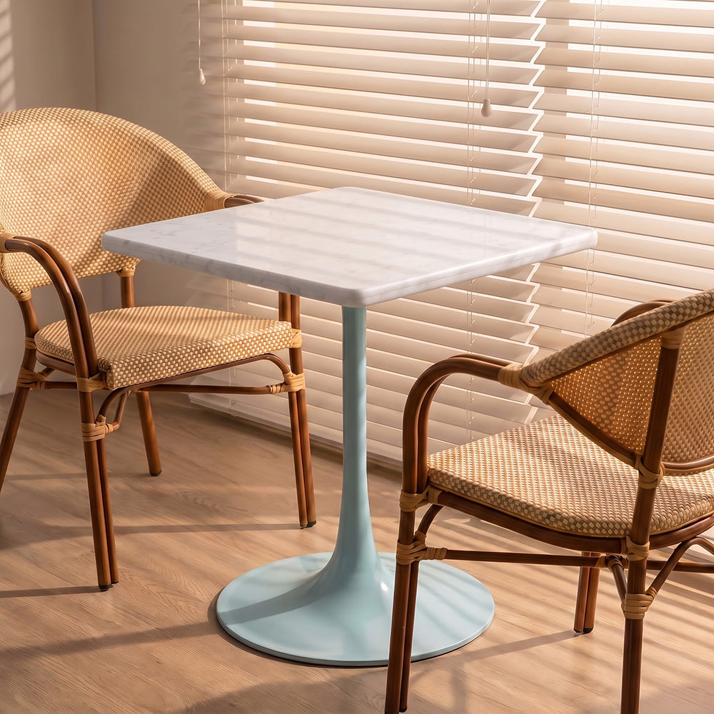 Florian White Banswara Marble Restaurant, Cafe &amp; Bistro Table with Metal Legs - Medium