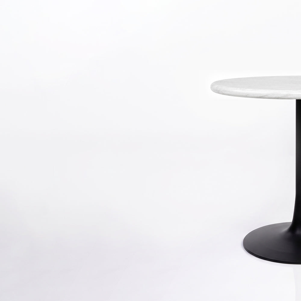Thessaly White Banswara Marble Restaurant, Cafe & Bistro Table with Metal Legs - Medium
