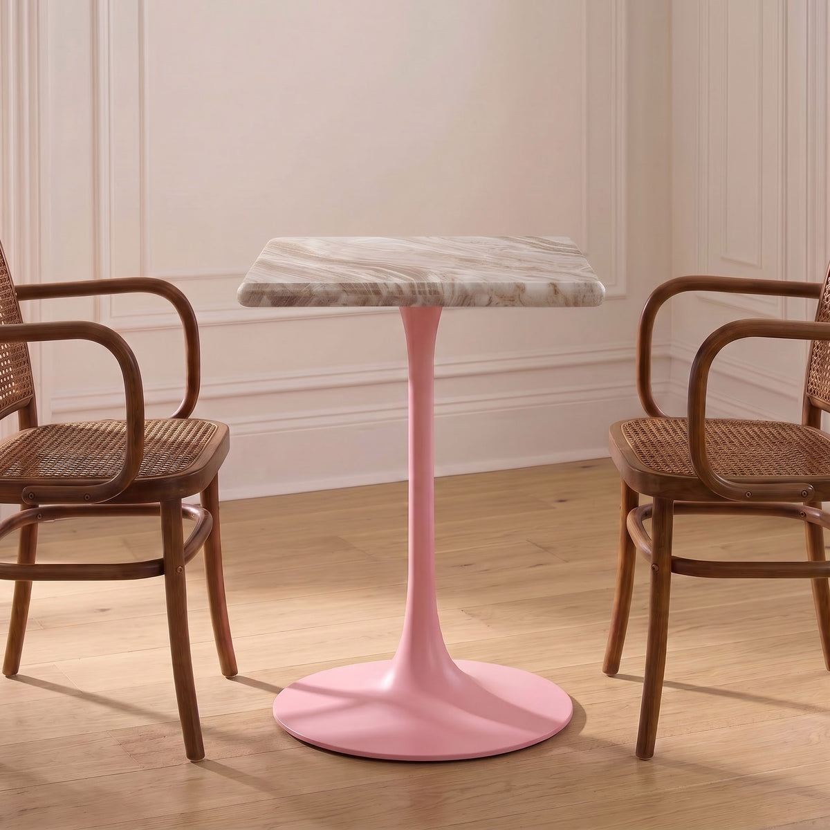 Theron Sawar Marble Restaurant, Cafe & Bistro Table with Metal Legs - Small