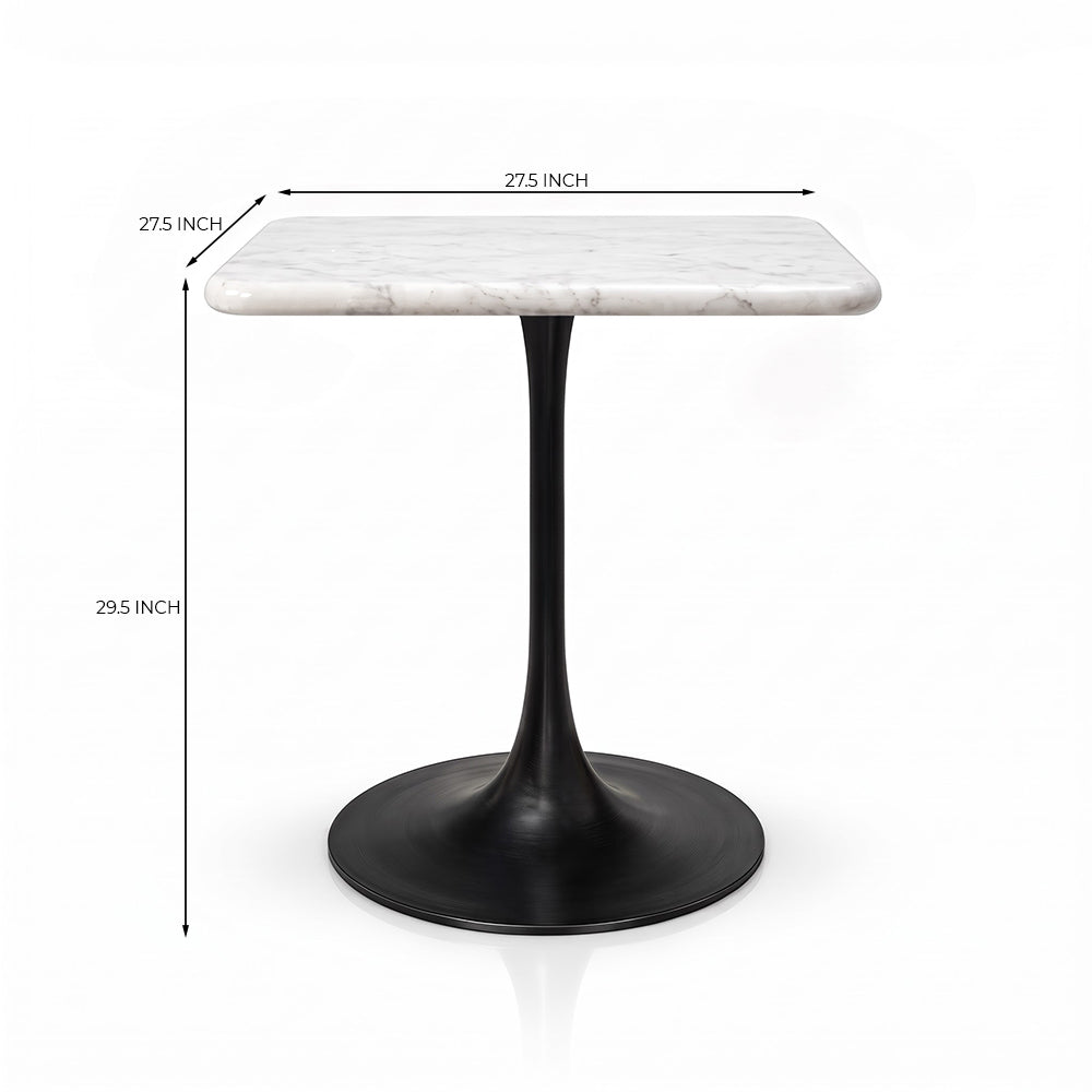 Marcello White Banswara Marble Restaurant, Cafe & Bistro Table with Metal Legs - Medium