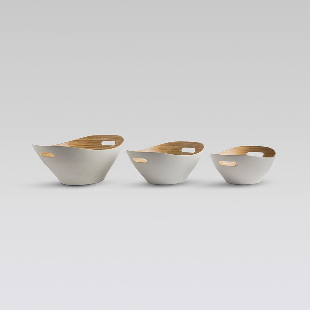Mahara Bamboo Bowls White set of 3 - Living Shapes